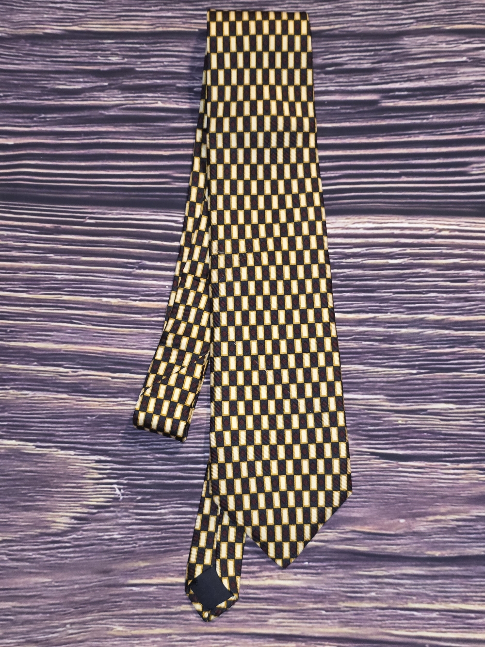 Brooks Brothers Gold and Black Checkerboard Silk Tie